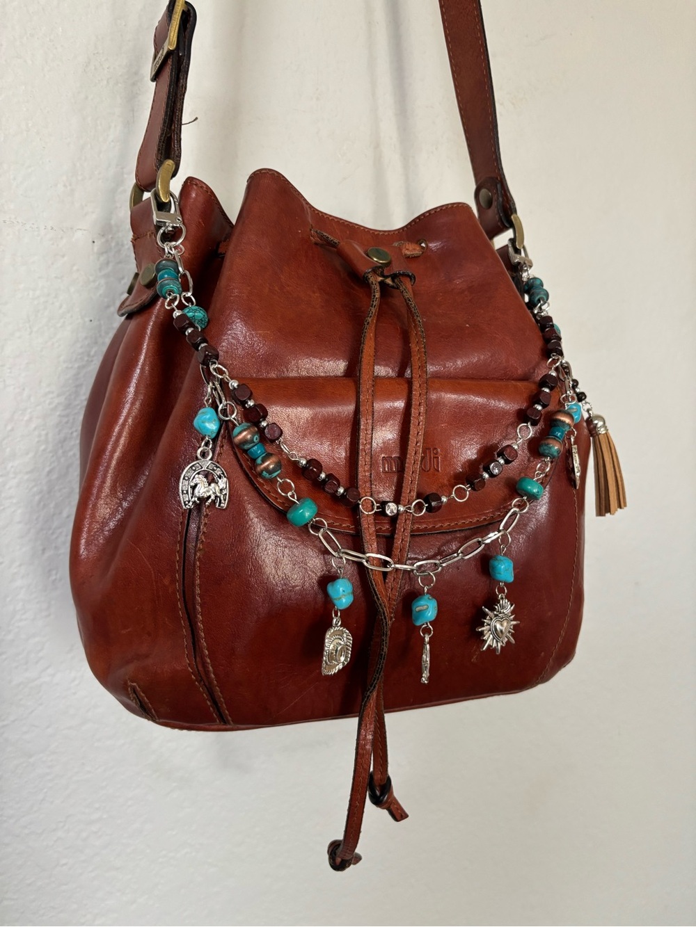 Boho Western Turquoise Charm Bag Chain Purse Accessory Silver Beaded Bag Jewelry
